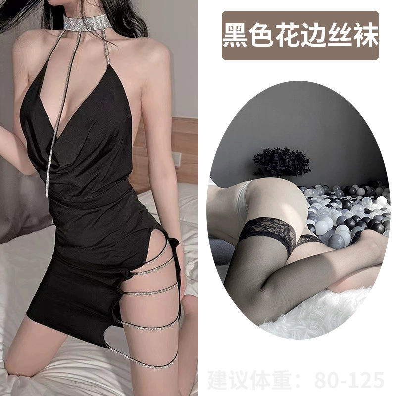 Ночной клуб женское нижнее белье sexy глубоко V вырез на спине струя возбуждающая цепь ночной клуб ночное платье набор