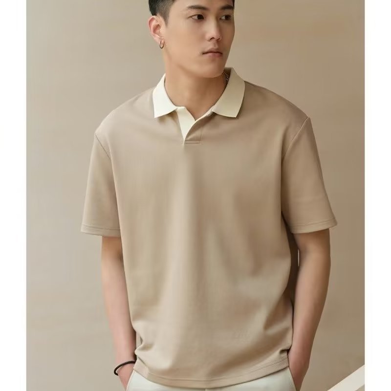 Verano nuevo estilo 2024 nueva tendencia estilo ligero maduro diseño de costura especial camiseta de manga corta camisa POLO hombre