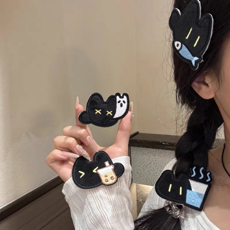 Little Black Cat Worker Bangs Sticker, Cute and Girly, No-Trace Hair Styling Tool, Versatile Hair Accessory, Magic Sticker