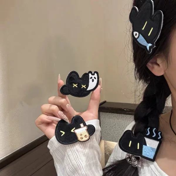 Little Black Cat Worker Bangs Sticker, Cute and Girly, No-Trace Hair Styling Tool, Versatile Hair Accessory, Magic Sticker