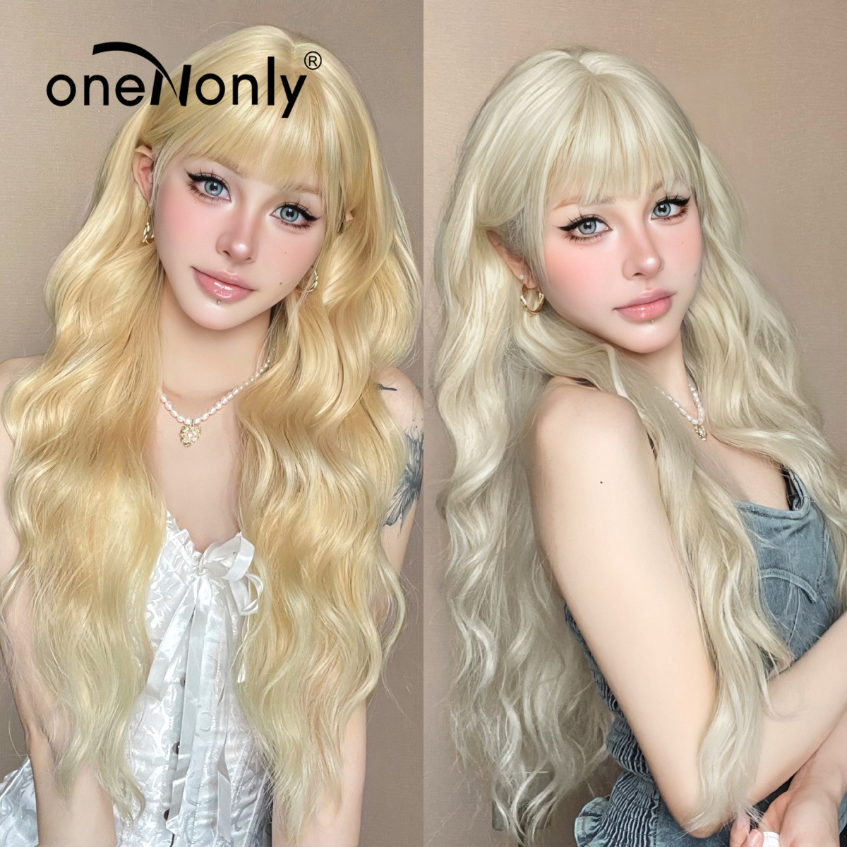 Chemical Fiber Wig Yellow Long Curly Hair Internet Popular Big Wave Daily Cute Lolita Christmas Lolita in stock