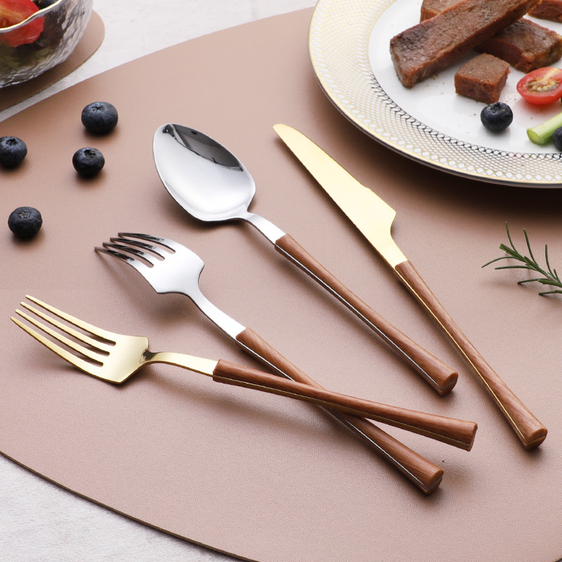 430不锈钢刀叉勺西餐餐具套 葡萄牙木柄夹柄牛排刀叉批发勺子