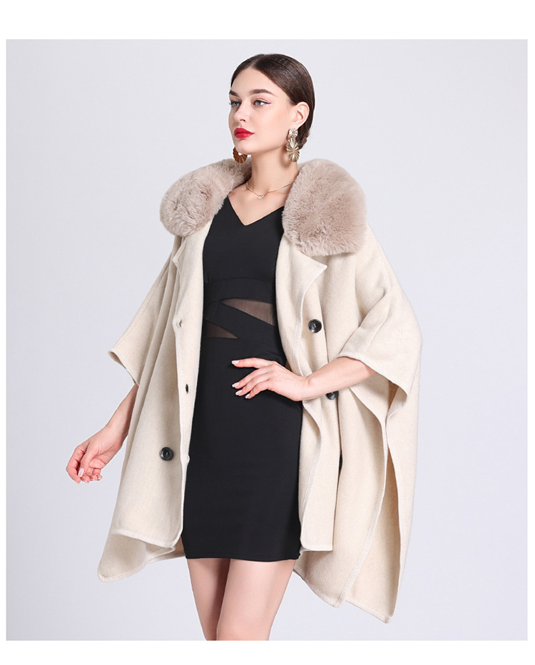 Mantella con colletto in lana, mantella da donna, cardigan in maglia larga, cappotto di lana da donna_voghion.com