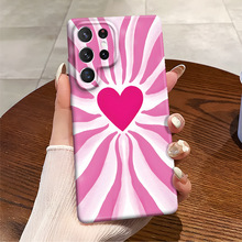 创意爱心粉条纹手机壳三星A23精孔菲林A35镜头全包S24防摔保护套