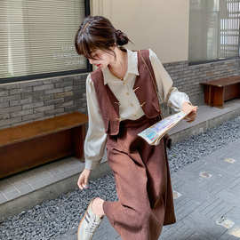 法式假两件复古连衣裙女2025秋季新款小个子设计感气质显瘦A字裙