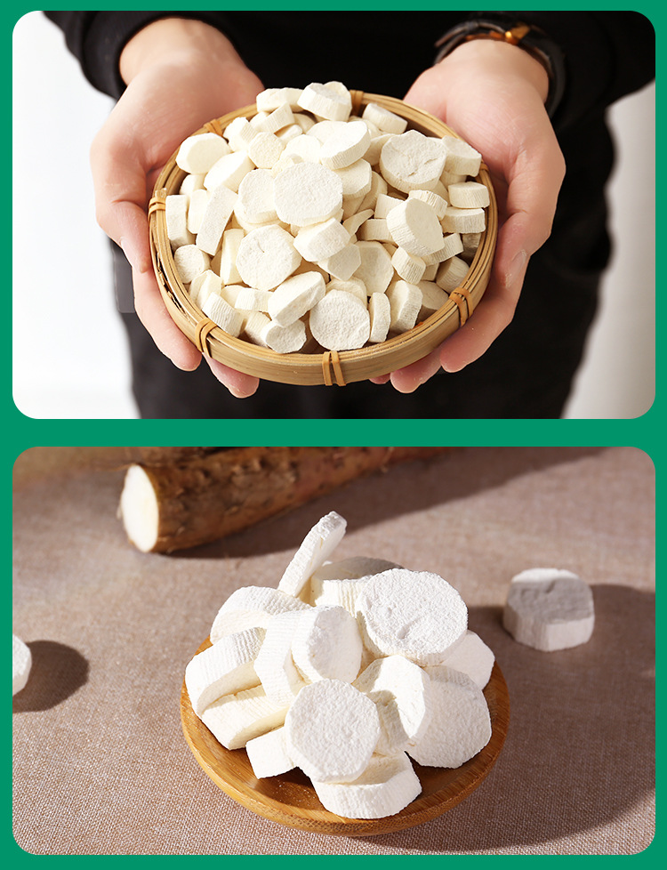 Freeze Dried Iron Stick Yam Slices Wenxian Huai Shan Yao 250g Jar in use