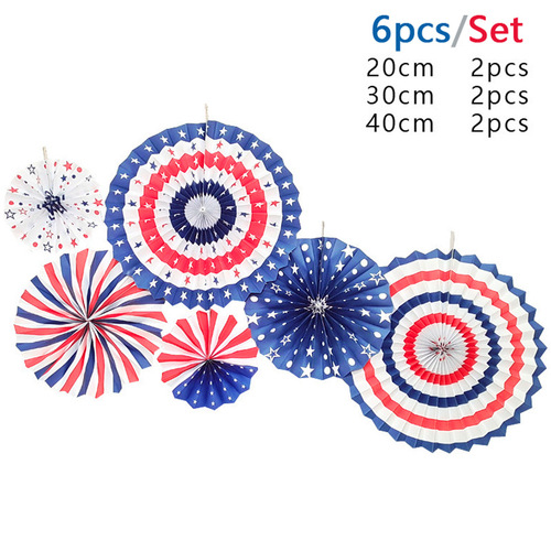 6 pieces per pack Amazon Cross-border  USA Independence Day commemorative party gathering supplies paper fans flowers wholesale