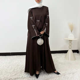 跨境新款钻条长裙连衣裙蝴蝶结外搭套装两件套休闲民族服装4749