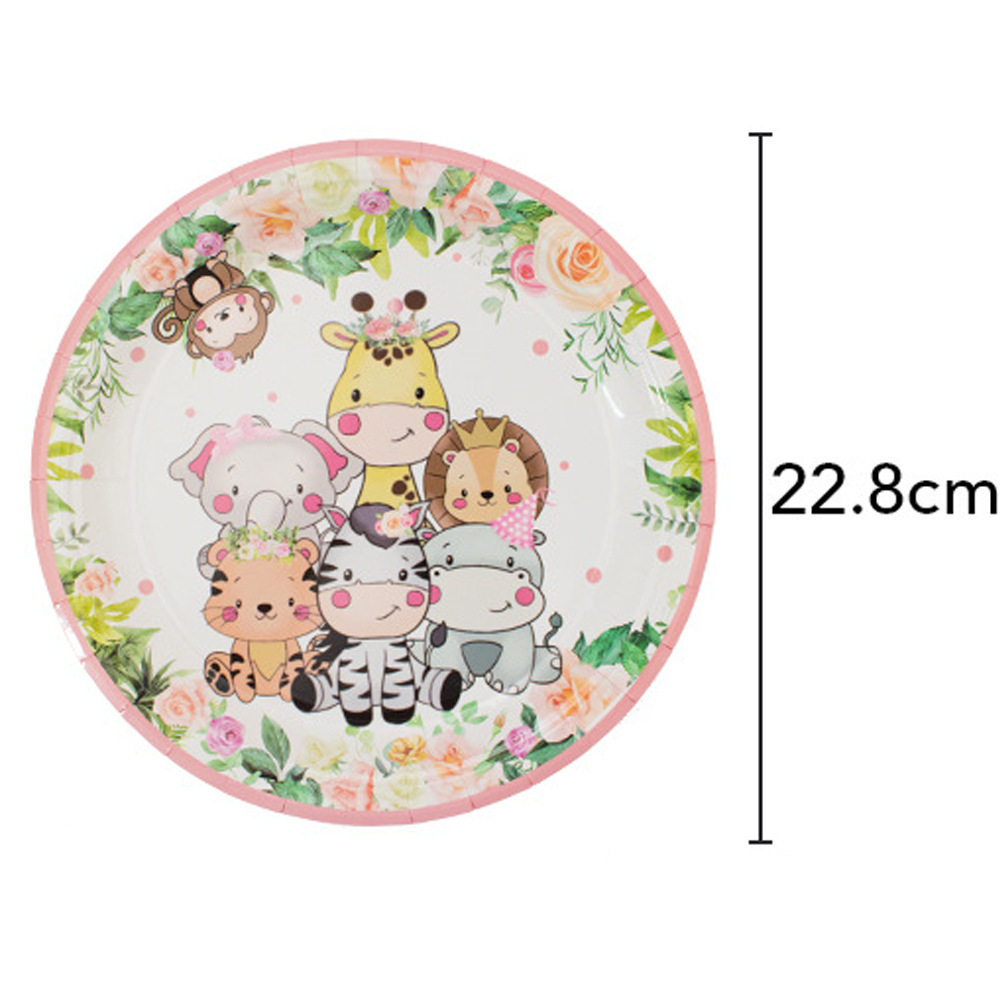 2023 nueva selva Rosa animal plato de papel taza de papel tejido mantel Tema del partido vajilla desechable traje