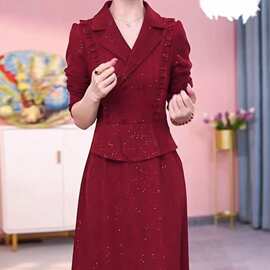 高档帛莱精纺洋气礼服裙2026秋季新款气质修身遮肚显瘦假两件裙子