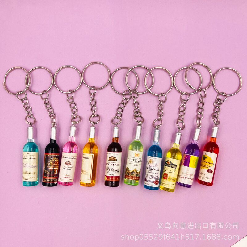 Creative Simulation Wine Bottle Key Chain Bag Pendant Acrylic Red Wine Bottle Key Chain Toy Gift Jewelry Accessories