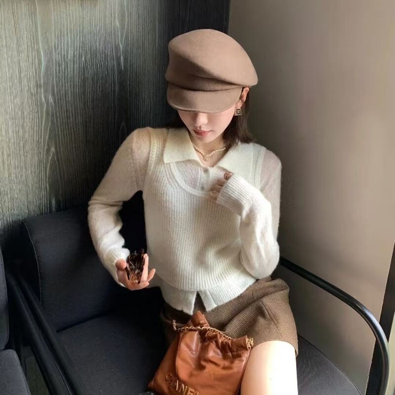 Fever Same Style~ Pure Wool British Newsboy Cap for Women, Autumn and Winter, Small Face Silhouette, Woolen Texture, Vintage Duckbill Beret