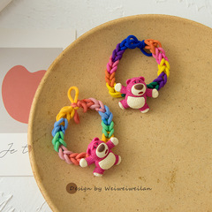 超甜美夢幻小熊手工編織發繩網紅同款高彈力閨蜜情侶手環扎頭髮女