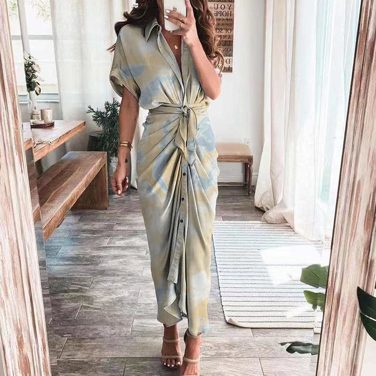 Women's Irregular Skirt Elegant V Neck Printing Pleated Short Sleeve Flower Maxi Long Dress Holiday Street display picture 1