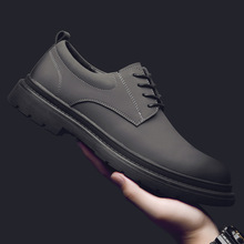 2024秋冬新款马丁靴男士英伦风中帮皮鞋男鞋真皮休闲加绒男款短靴