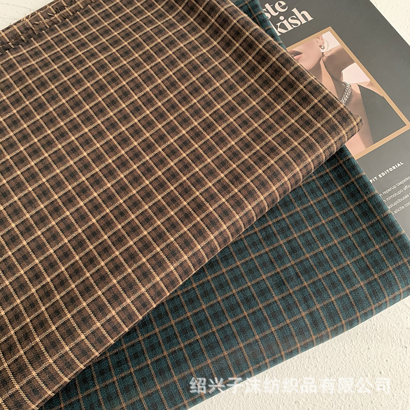 秋季复古大地色系驼色咖啡四面弹西装马甲套装裤子格子布料面料