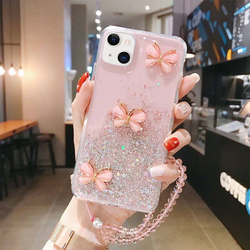高级感适用三星S25ultra手机壳s25蝴蝶手链s23滴胶S24U闪粉|undefined