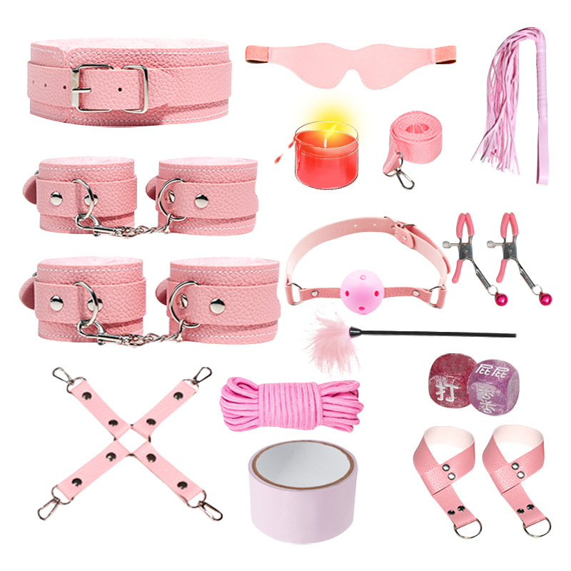 Juego de accesorios Jiuai SM incluido con esposas, látigo de cuero, tapón anal, suministros divertidos para habitaciones de parejas adultas, herramientas de juego sexual