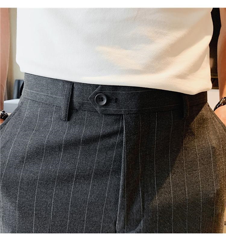 Quần tây sọc nam mùa hè ống côn Hàn Quốc dáng ôm nhẹ — Màu xám đậm với fleece, Quần lửng màu xám đậm, Quần lửng đen, Lông cừu đen chi tiết 16