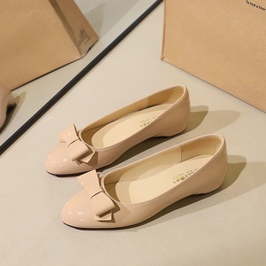 6821-H91 French patent leather round toe bow shallow mouth single shoe red sole versatile high rise commuting banquet wo