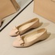 6821-H91 French patent leather round toe bow shallow mouth single shoe red sole versatile high rise commuting banquet women's shoes