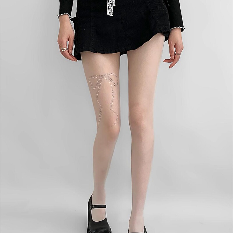 Niche black with diamond bow stockings sparkling diamond pure thin silk sexy women's tights