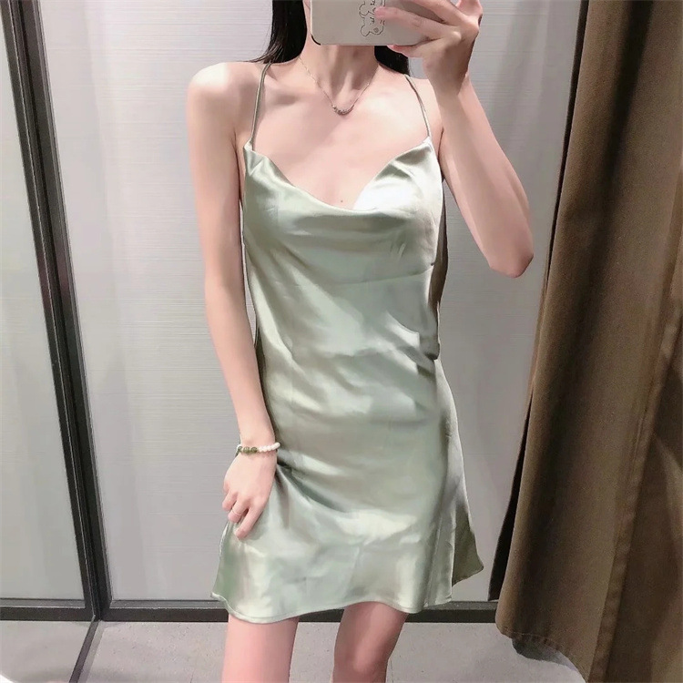 Silk Satin Backless Dress Image 3