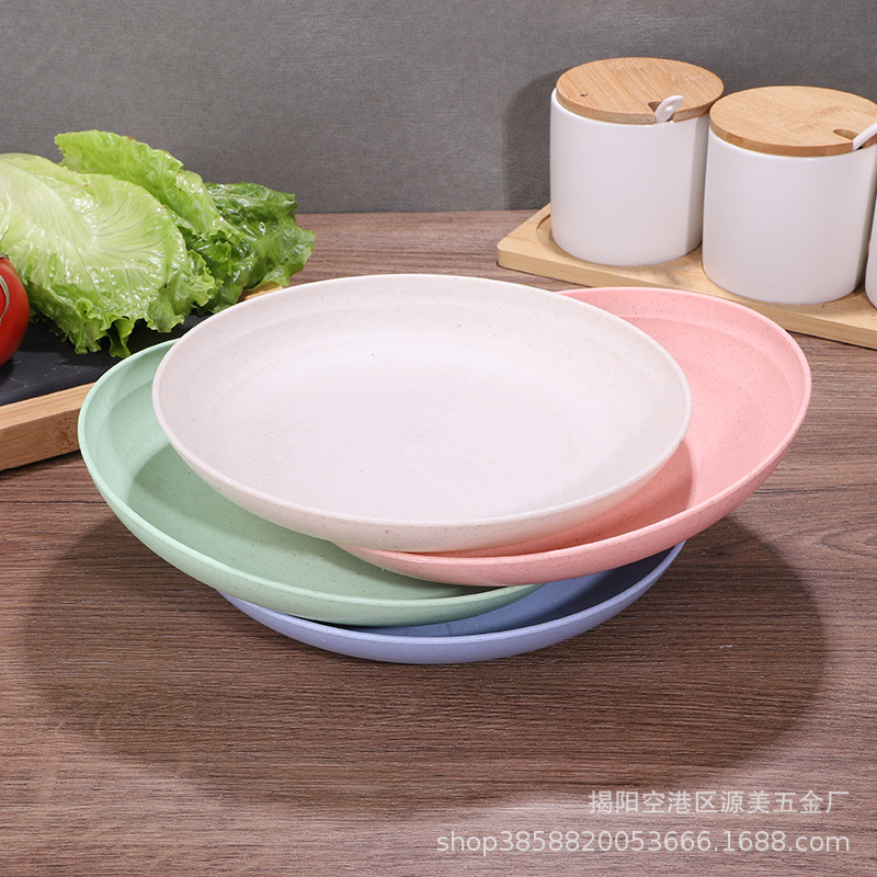 Clear Stock Household Wheat Straw Plate Large Creative Plastic Dish Plate Cute Dish Tableware Set