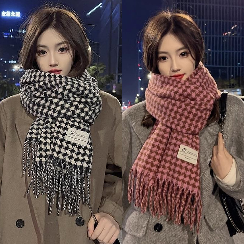 new houndstooth scarf for women autumn and winter atmosphere korean style versatile cashmere-like warm shawl thickened scarf for students