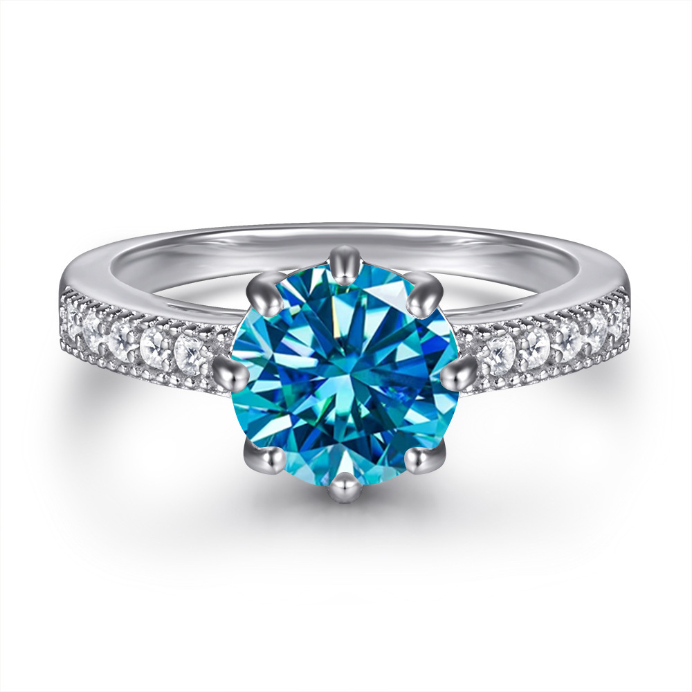 Fashion s925 anillo de plata esterlina diseñado por mujeres, anillo de plata redondo de color, anillo de piedra de moissanita no se desvanece