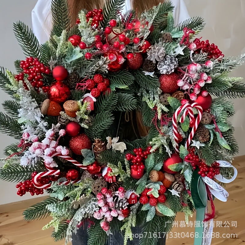 爆款圣诞节花环松果浆果松柏装饰跨境亚马逊冬季Christmas Wreath|undefined