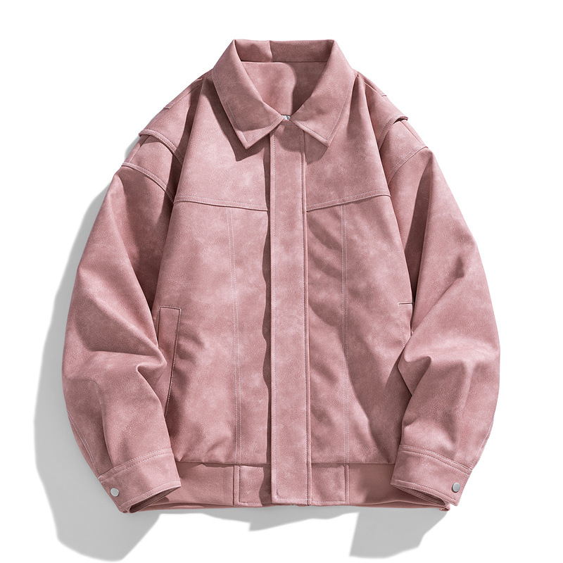 Men's Clothing Retro Lapel Leather Jacket Men Couple Snowflake Velvet Fabric Leather Jacket Men_voghion.com