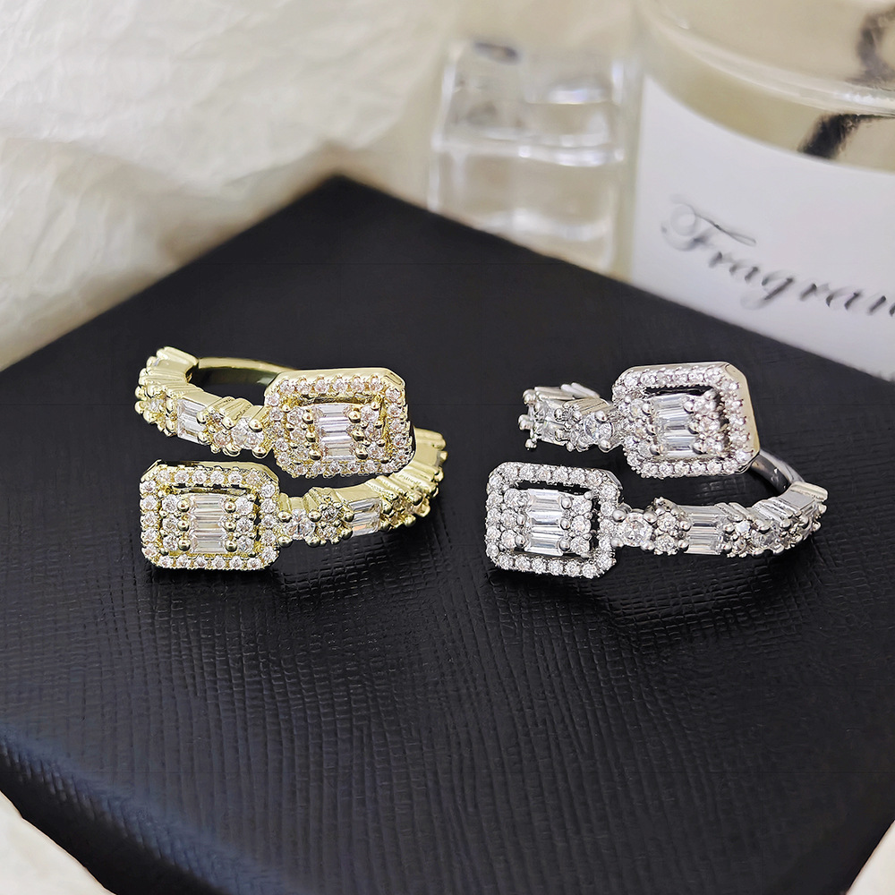 8g Weight Wholesale Jewelry Shiny Geometric Copper Zircon Inlay Open Rings