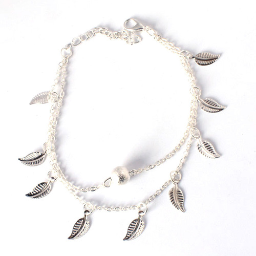European and American cross-border hot-selling beach style leaf foot jewelry simple double-layer tassel ethnic style women's small leaf chain 