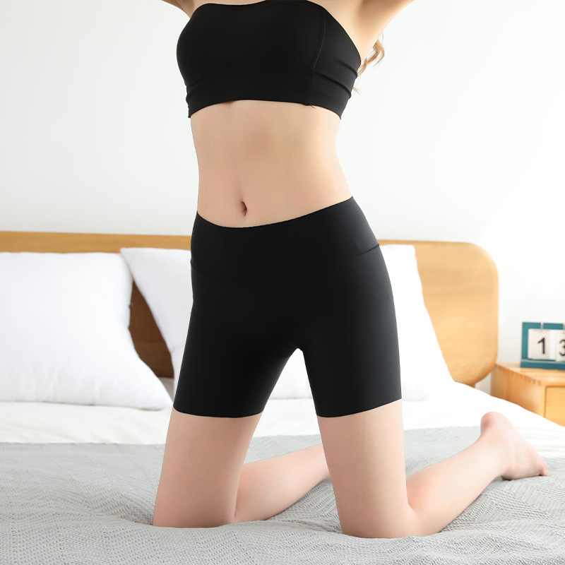 High-waisted belly-controlling ice silk seamless safety pants to prevent exposure women's three-point large size safety pants leggings shorts