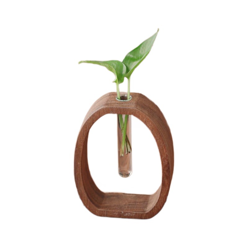 Dispositivo de flor de nogal planta hidropónica titular de la flor Japonés de madera maciza de vidrio de escritorio creativo pequeña decoración florero de tubo de ensayo de vidrio
