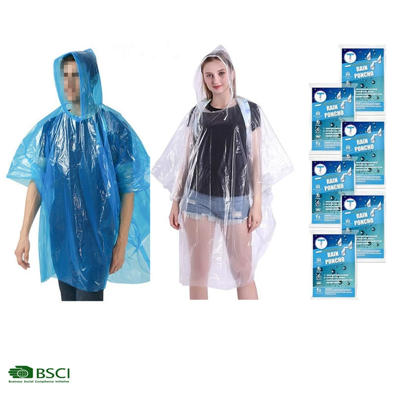 Одноразовый портативный дождевик из ПВД (50x80 см), двухслойный, прозрачный, с возможностью нанесения логотипа.