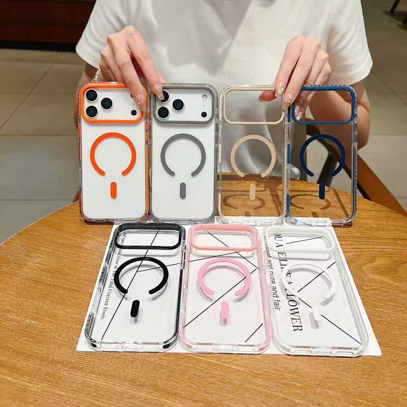 日韩热销好质量适用苹果17双色2.0亚克力半环磁吸无线充电手机壳|undefined