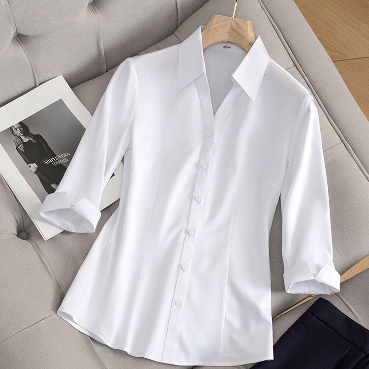 V-neck white shirt women's half sleeve spring and autumn business wear suit interview formal wear 4s shop work clothes temperament workwear shirt