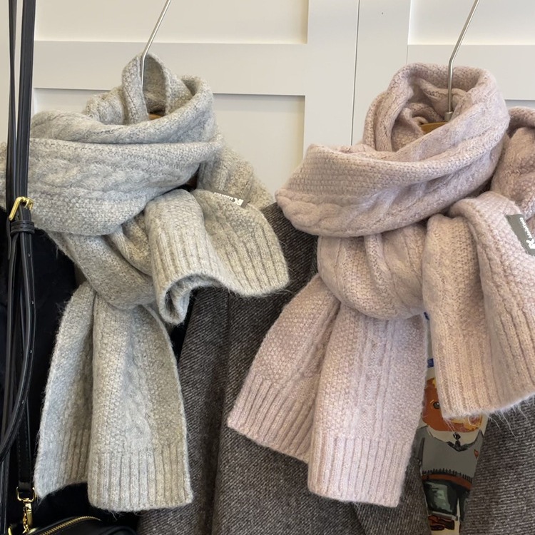 Japanese knitted demi-season warm solid color universal scarf with…
