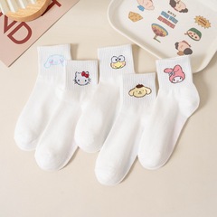 Japanese cartoon socks for women, white combed cotton mid-calf women's socks, sports socks, casual socks, student socks