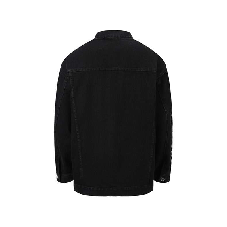 Men's Clothing Retro Style White Distressed Men's Jacquard Personalized Denim Jacket, Straight And Wide, Loose And Comfortable Outerwear, Denim Jacket_voghion.com