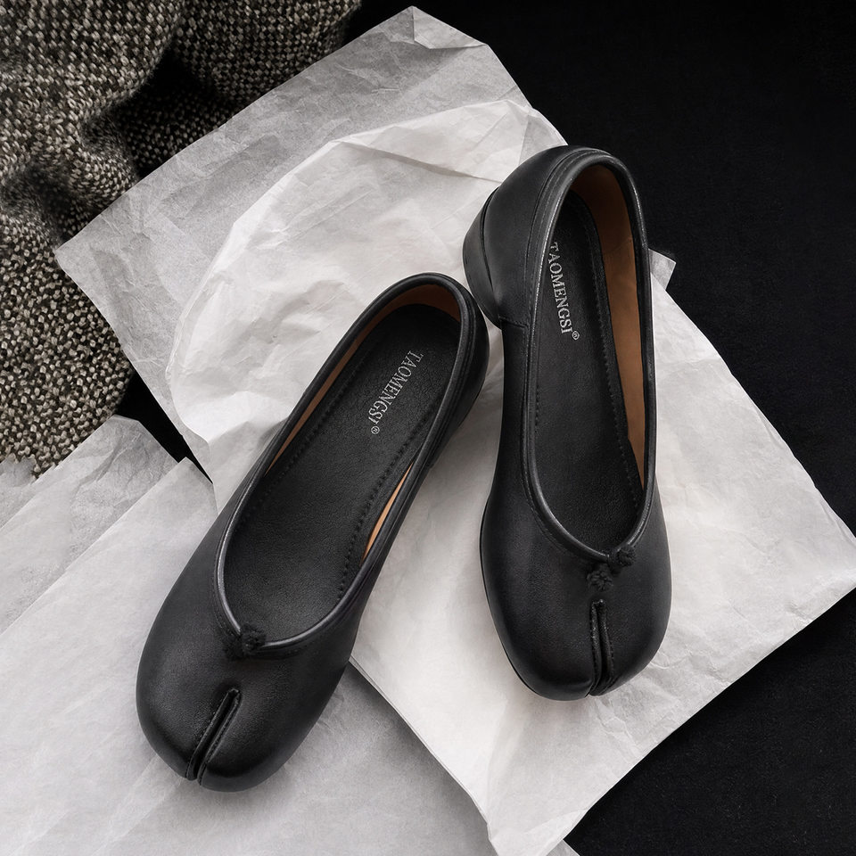 Giày búp bê nữ mũi tách ngón gót thô 3–6 cm, kiểu Mary Jane thời trang, dễ xỏ chân — bạc, màu mơ, Điểm sóng Đen, đen