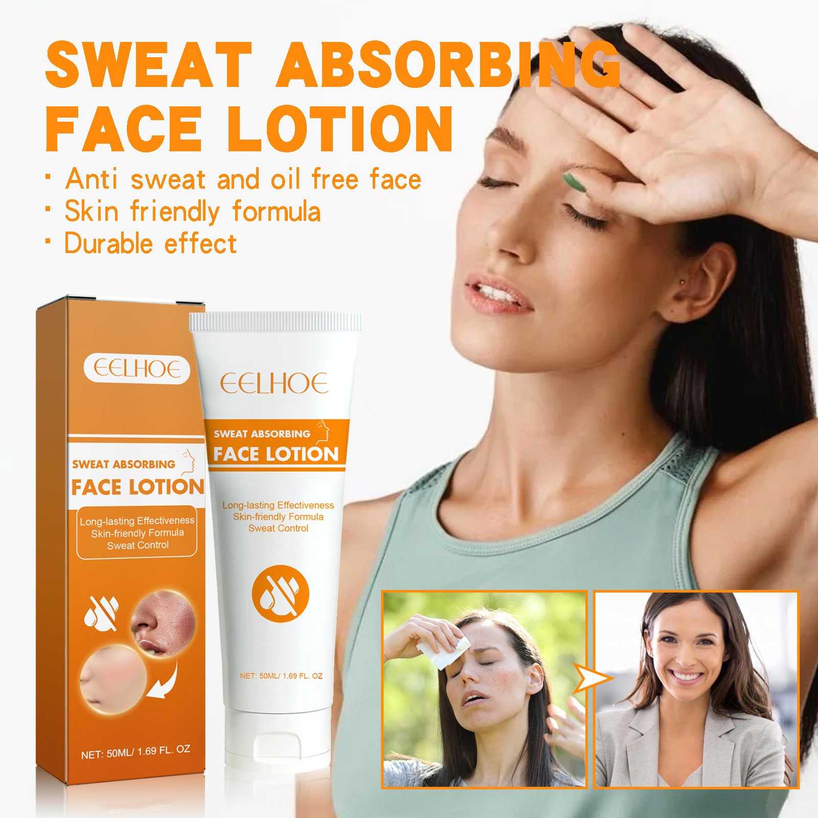 Eelhoe Facial Sweat-Absorbing Lotion Gentle and Skin-Friendly Facial Lotion for Refreshing and Long-Lasting Oil Control