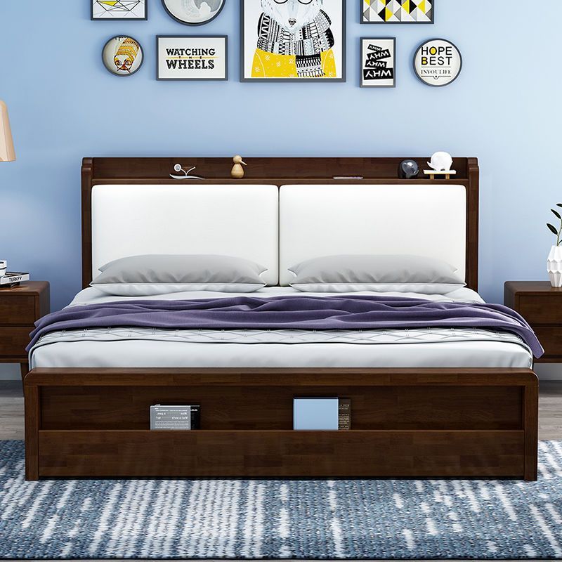 Cama nórdica de madera maciza simple cama de almacenamiento moderna cama individual multifuncional Luz de lujo doble dormitorio principal habitación de alquiler cama blanda