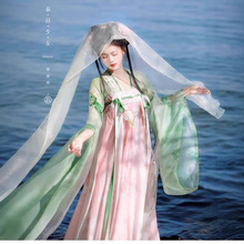 成人女汉服春日落花唐制重工刺绣晕染诃子裙子原创套装春夏款