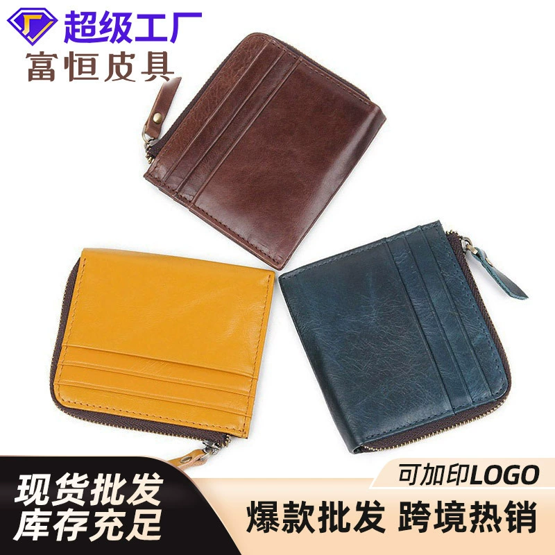 Кожаный зажим для карты бумажник антимагнитный RFID первый слой кожи производитель логотипа оптовая продажа молнии с несколькими карточными сумками для карт