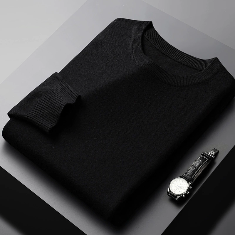 Men's black sweater, demi-season knitted thermal underwear, plus size