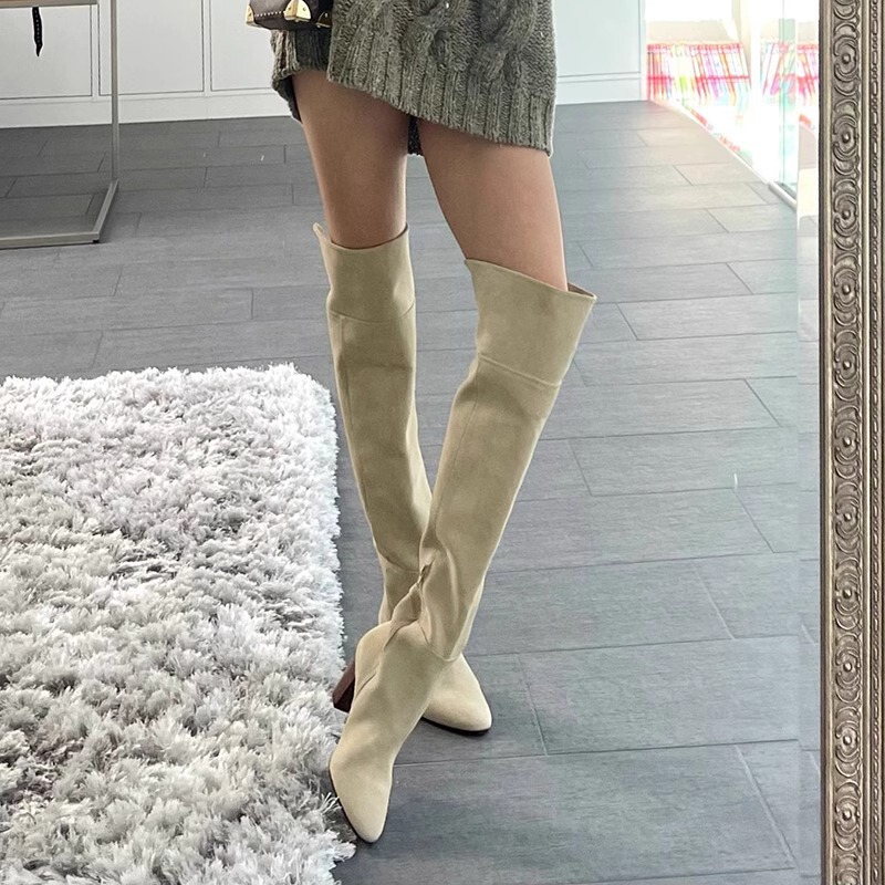 Chunky Heel Over-The-Knee Boots for Women, British Style Riding Boots, High Boots, Round Toe Slim Stacked Boots (Tax Not Included) Chunky Heel Over-The-Knee Boots for Women, British Style Riding Boots, High Boots, Round Toe Slim Stacked Boots (Tax Not Included)