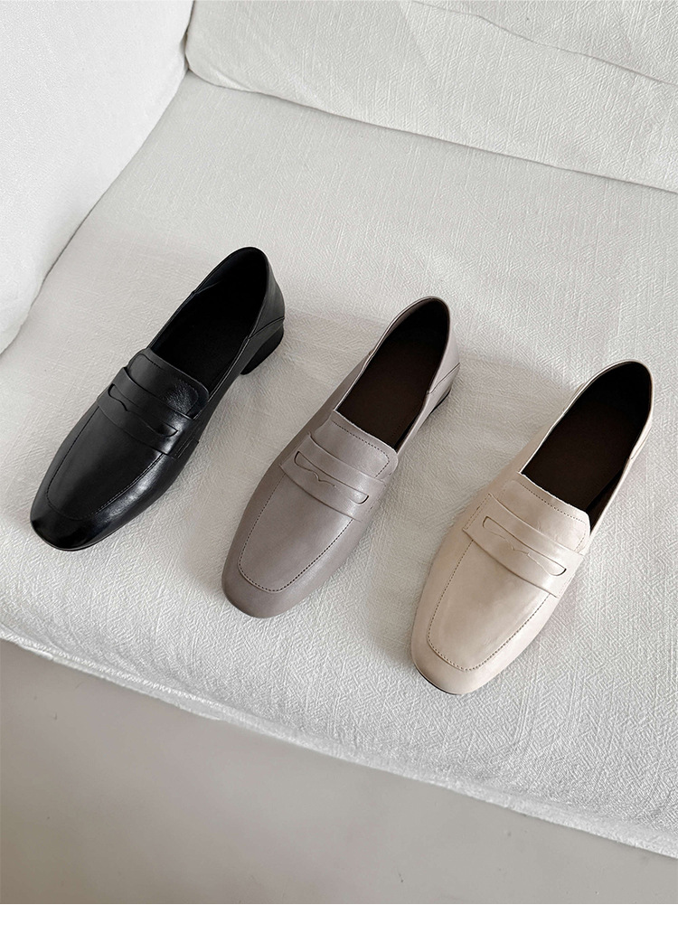 Giày loafer nữ mũi tròn da bò, gót vuông 2.5 cm phong cách Pháp — màu nâu chi tiết 22